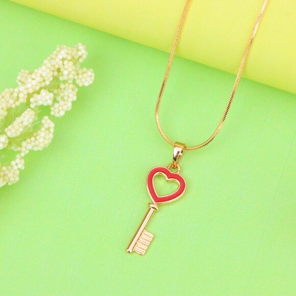 "Heart-Shaped Key Design Rose Gold Pendant with Red Enamel Accent, XPPT1280 - Picture 11 of 12
